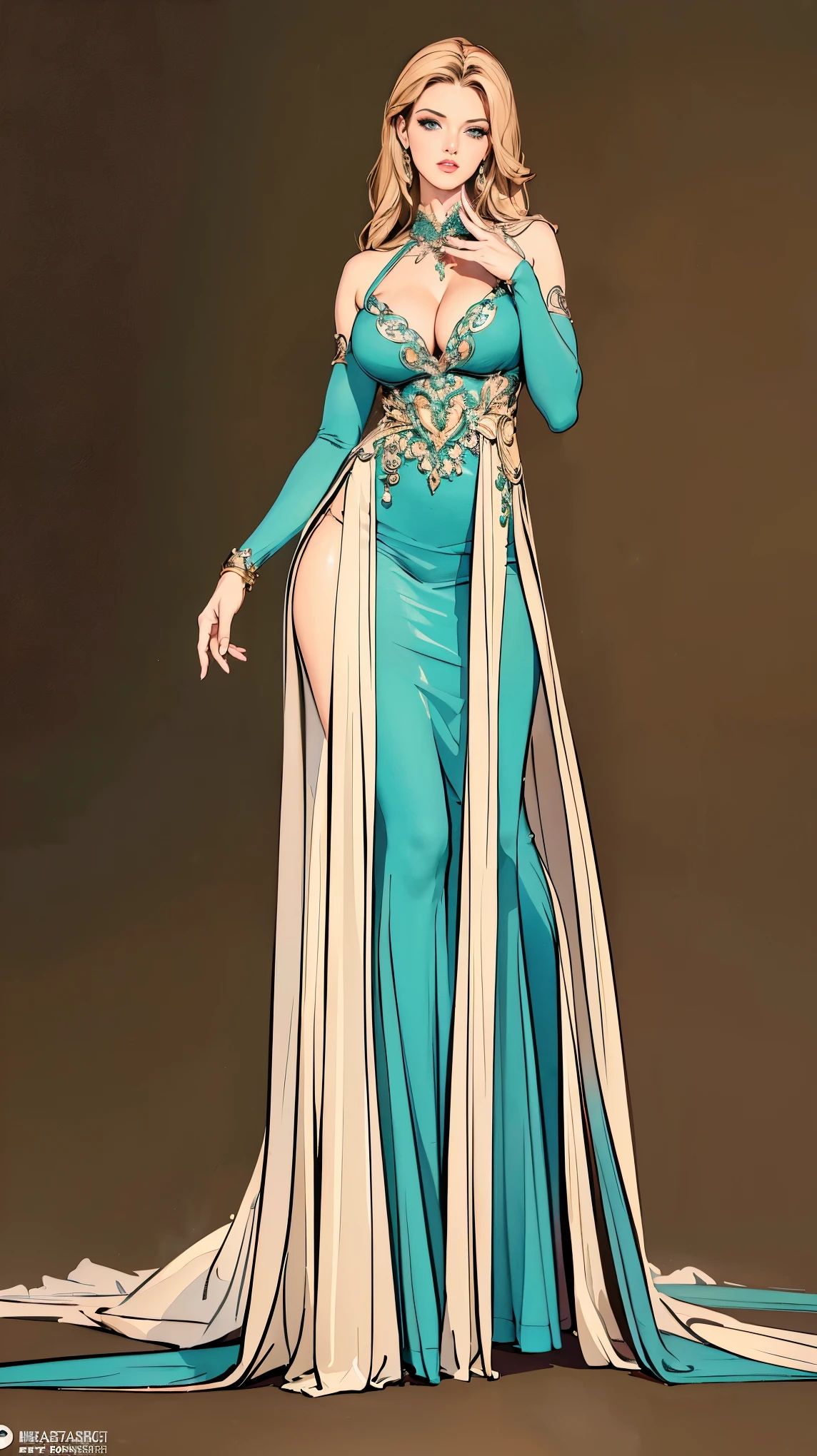 ((masterpiece,best quality,8k,highres)),((character concept art)), 1 female, mature female, retired supermodel, single mother, 175 cm height, (long blonde hair), blonde hair, (tan skin colour), ultra finely detailed eyes (green eyes colour), extraordinary gorgeous, seductive, flirty, lustful, perfect body build ((slim curvaceous)), ((intricate detail)), super finely detailed hands, ultra finely detailed fingers(((ten fingers))), elegance evening dress, (standing still), (full body showcase), (show full body), (no logos on background), (no logo), ((plain background)), ((plain background)), (((empty background)))