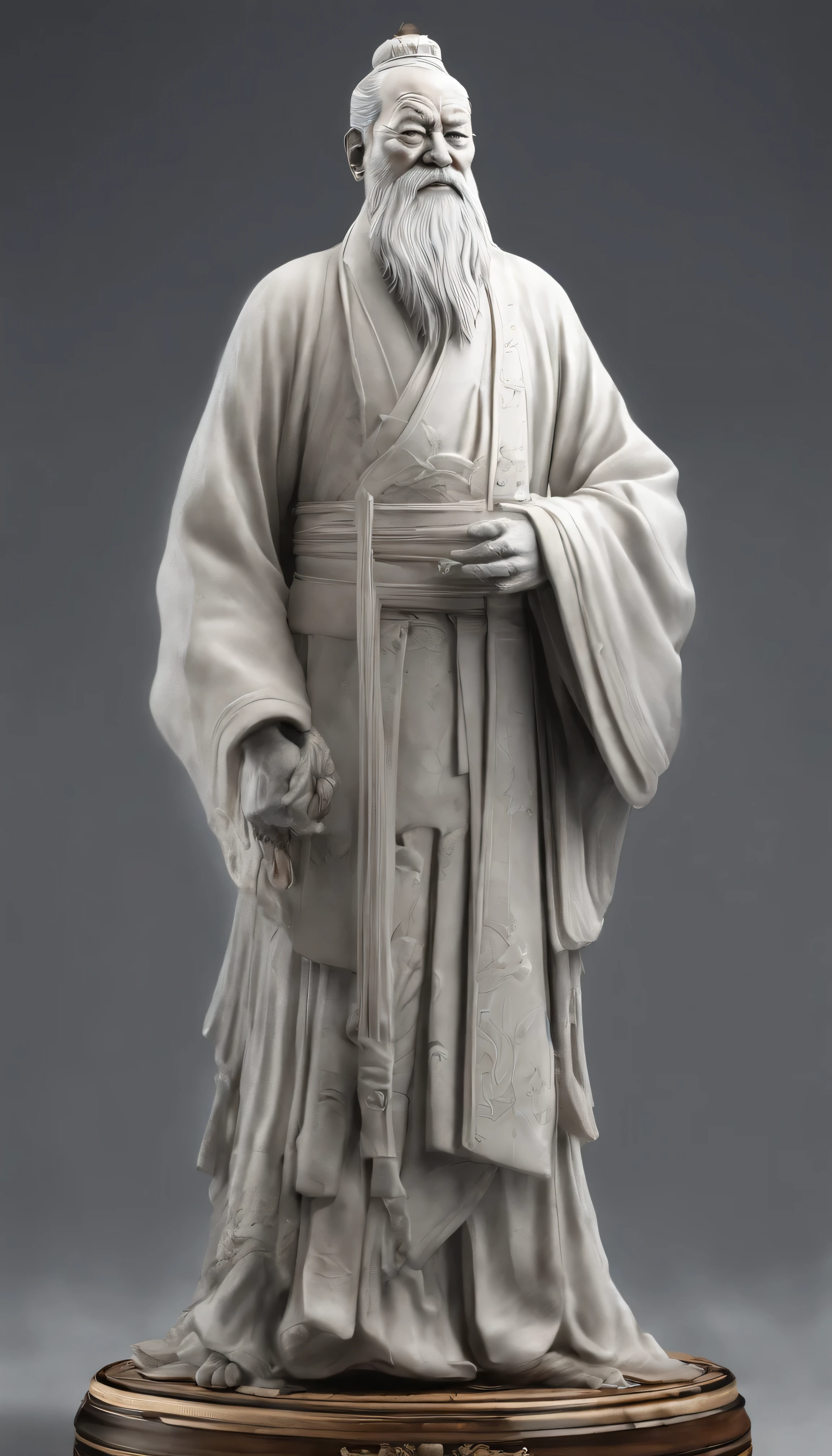 Old Man of the East,Taoist god statue front portrait(Statue of Confucius 1.0),Audience visual inspection,Immortal Wind Road Bone,White haired man。Off-white clothes。cyan blue background。hyper HD, retinas, tmasterpiece, Acura, Anatomically correct, Award-Awarded, high high quality, high detal, super detailing, ctextured skin, Best quality, A high resolution, 1080p, k hd, 4K, 8K, 16k。