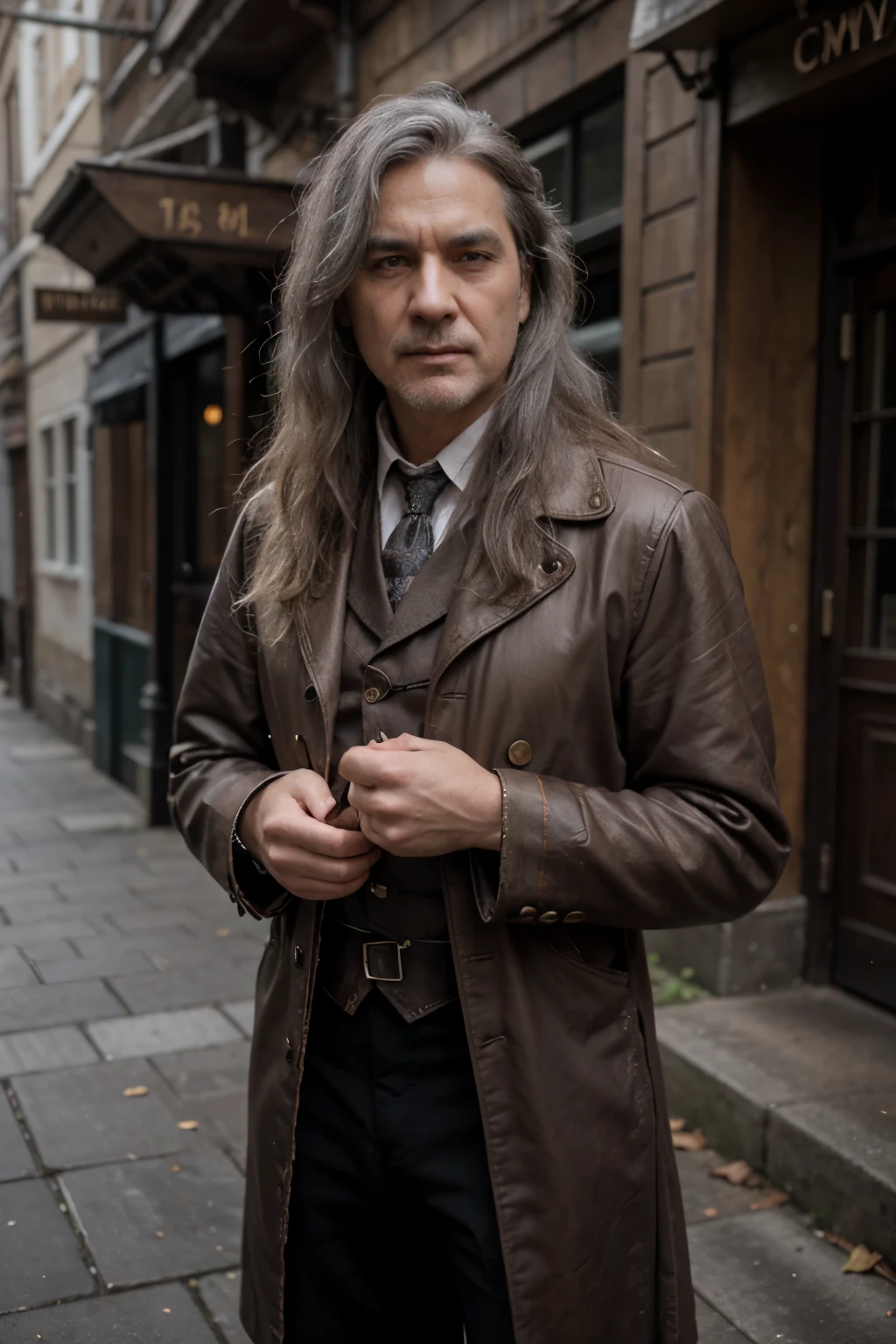 grey haired old wizard tartarian style steampunk realistic
