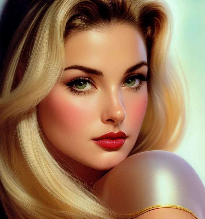 1970s,by Alberto Vargas,(Best quality, work of art), ultra-detailed and delicate portrait of a beautiful and timeless girl,noir woman, sultry eyes, closeup, style of Rolf Armstrong, light and shadow,charge of face,sexy face, beautifull nose, make different hair, make variations female noses,woman of cuba