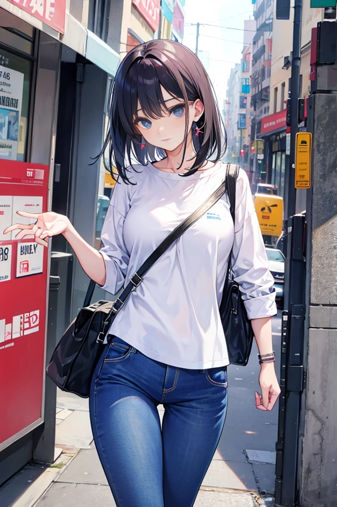woman、shirt、skinny jeans