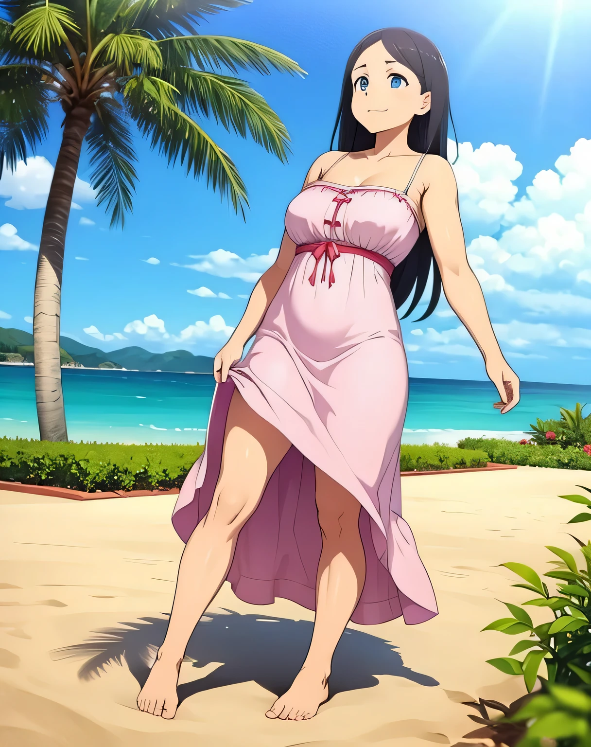 Woman, barefoot, summer dress