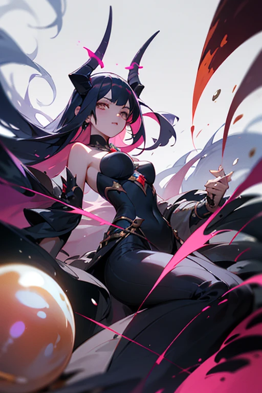 source_anime.(1girl futanari, Long Hair, (blue skin:1.5) horn, Large bat-like wings, Spade Tail, Succubus, devil, seducer, (Large Breasts:1.3) Wide Hips, red gown, Sexy smile, Absurd, simple background, three views from front, back and side