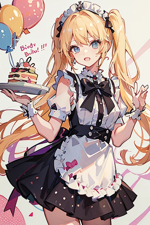 blonde twins twin tails Beauty birthday cake Polka dot clothes