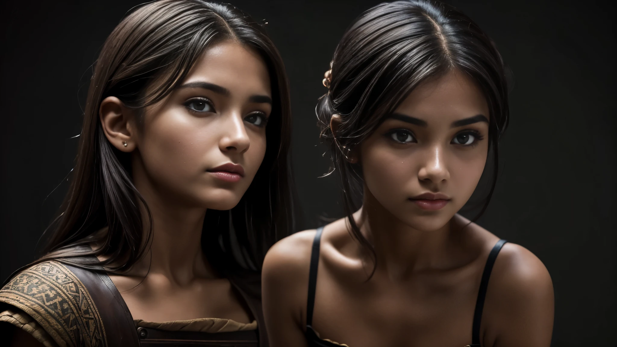 (Masterpiece), (Realistic), (best quality), (8K), ultra-detailed, UHD, RAW, (beautiful+attractive+symmetric+cute+very-cute+lovely)), cute_petite_22-years-woman, clean_tan_skin, round_face_shape, straight-short_black_hair, (small)_(arched)_eyebrows, brown_small-almond_upturned_broad_eyes, most-beautiful_beautiful_nose, big_circle_round_(round)_beautiful_feminine_cute_cheeks, beautiful_cheekbones, red_lips, rounded_beautiful_feminine_jaw, rounded_chin, beautiful_petite_feminine_body, slave, (slave woman), (slavegirl), (medieval slavegirl), medieval atmosphere, wearing distressed dress, scared_expression, (looking_at_viewer), (upper body), white backdrop