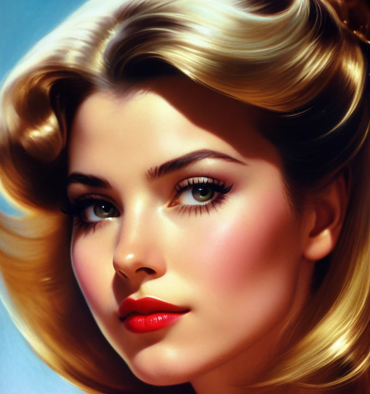 1970s,by Alberto Vargas,(Best quality, work of art), ultra-detailed and delicate portrait of a beautiful and timeless girl,noir woman, sultry eyes, closeup, style of Rolf Armstrong, light and shadow,charge of face,sexy face, beautifull nose, make different hair, make variations female noses,woman of costa rica