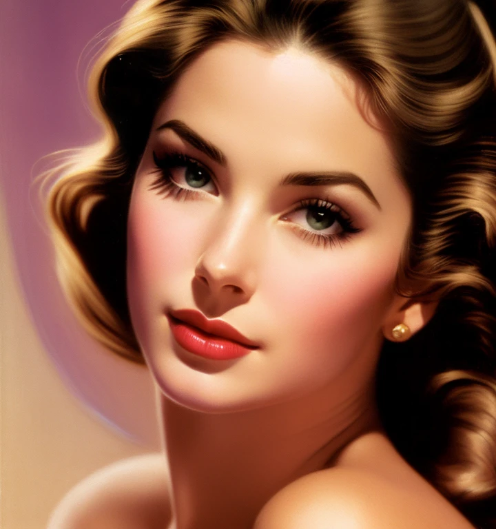1970s,by Alberto Vargas,(Best quality, work of art), ultra-detailed and delicate portrait of a beautiful and timeless girl,noir woman, sultry eyes, closeup, style of Rolf Armstrong, light and shadow,charge of face,sexy face, beautifull nose, make different hair, make variations female noses,woman of costa rica