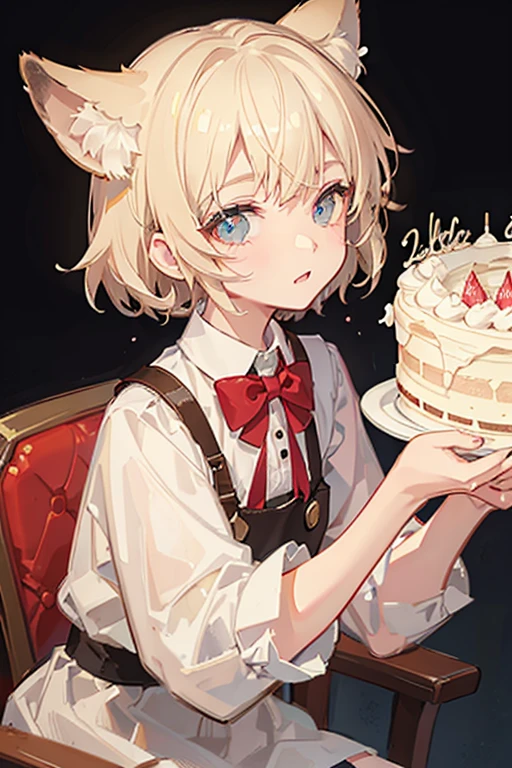 beige hair short hair big eyes dog ears boy birthday cake