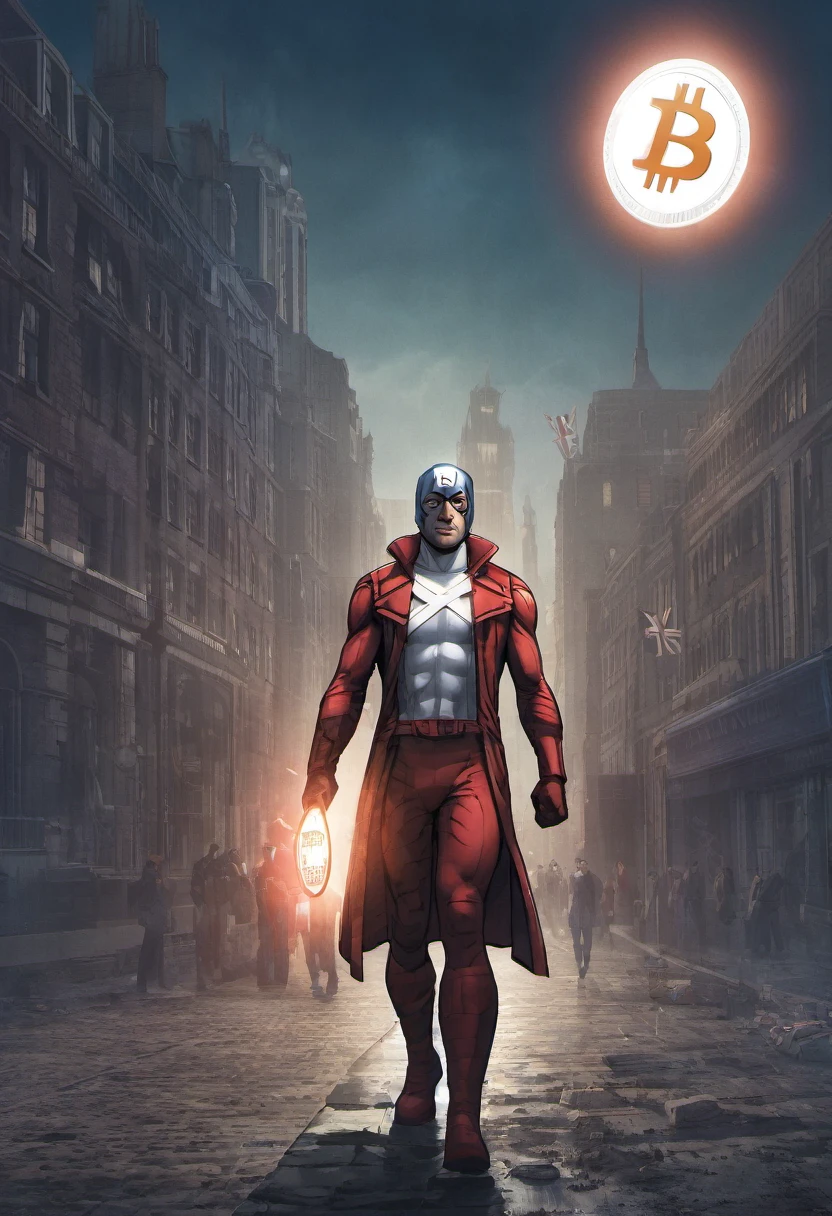 Marvel's Captain Britain holding a bitcoin
