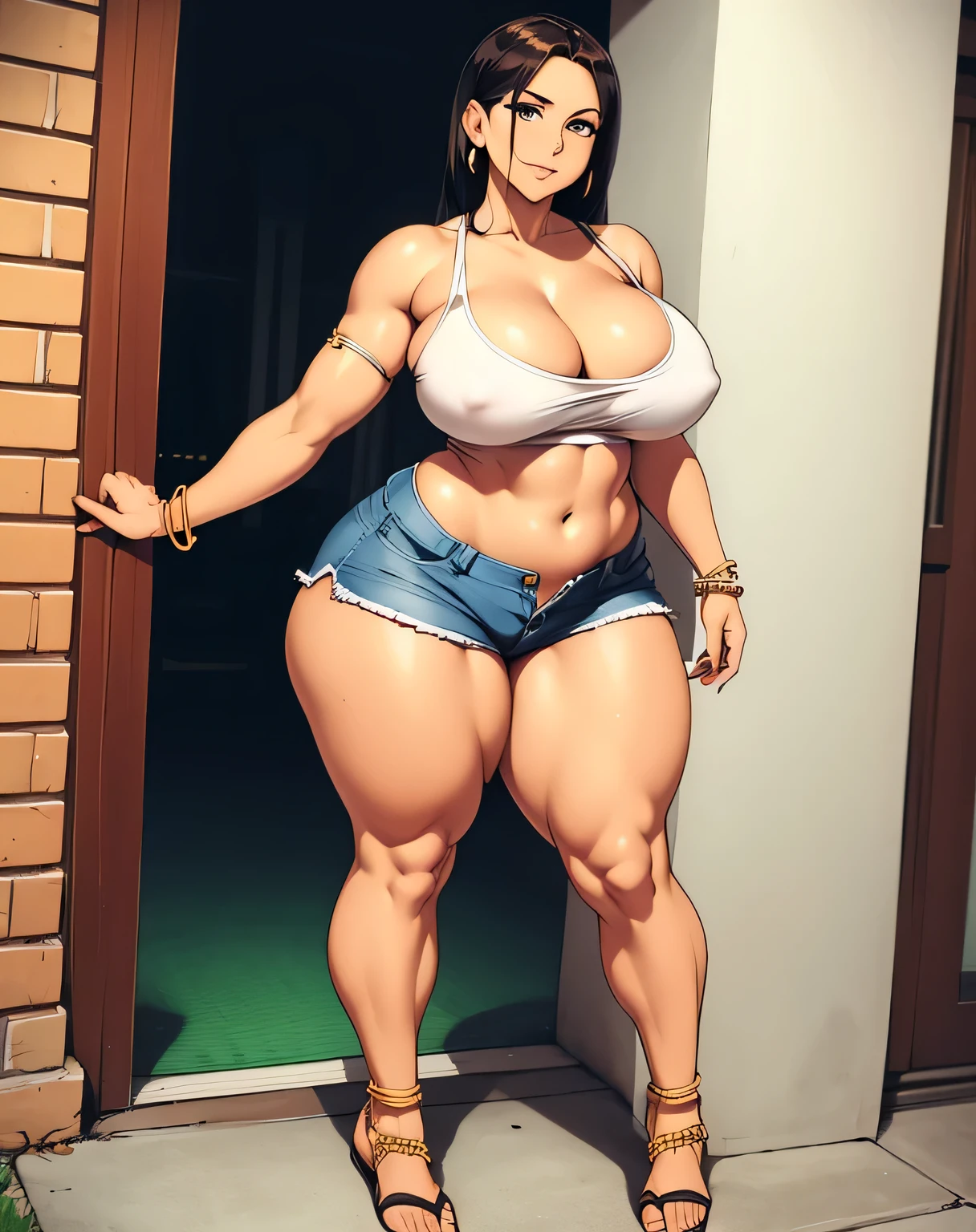 Woman, sandals, anklet, skimpy clothes, tight shorts, curvy, milf