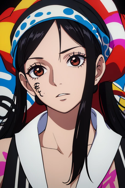 (best quality,4k,8k,highres,masterpiece:1.2), ultra-detailed, Animated, girl, mature face, long black hair, brown eyes, black hair, graffiti, girl graffer, durag, cool girl, flat, spraypaint