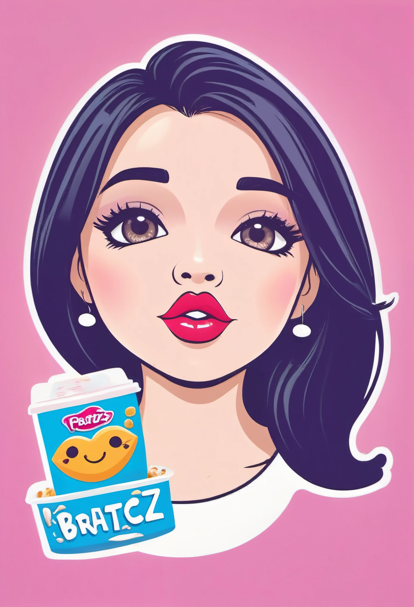 Logo Vector Illustration Cartoon Style of a cute with snacks lips and bratz eyes