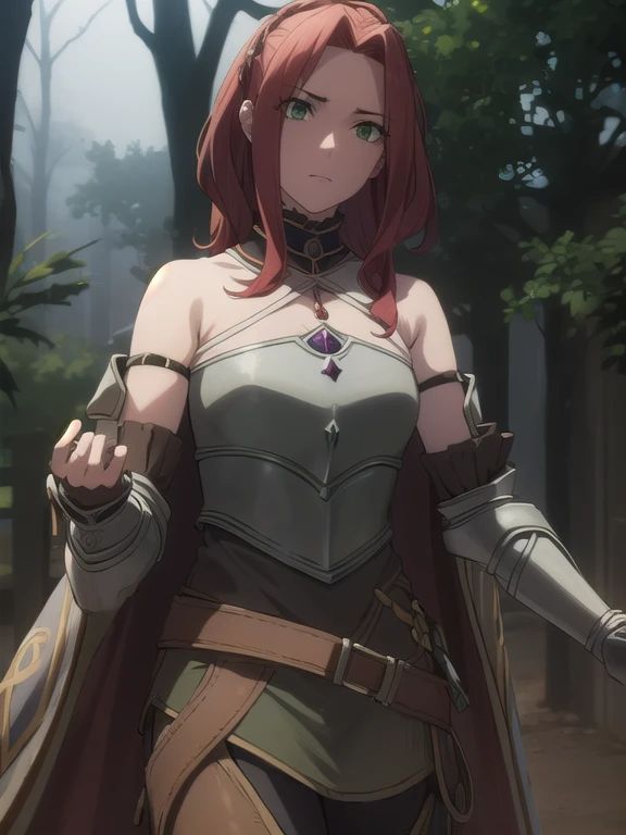 maltymelromarc, malty melromarc, long hair, (green eyes:1.3), red hair, (parted bangs:1.5), ponytail, afraid, fearful,,
BREAK bare shoulders, belt, cape, armor, breastplate,
BREAK outdoors, forest, mist, running, diferent angles shot, BREAK looking at viewer, (cowboy shot:1.5),bakgrownd zodd stalk betwen trees
BREAK (masterpiece:1.2), best quality, high resolution, unity 8k wallpaper, (illustration:0.8), (beautiful detailed eyes:1.6), extremely detailed face, dark lighting, extremely detailed CG, (perfect hands, perfect anatomy),