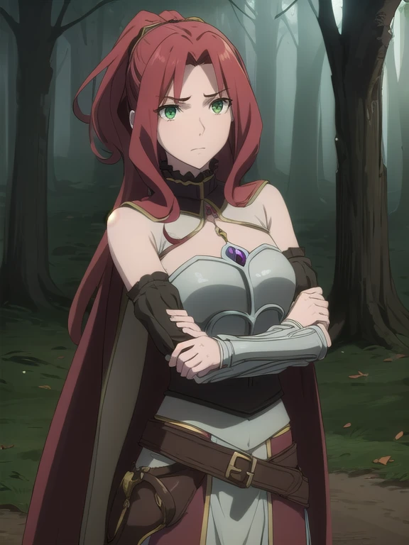 maltymelromarc, malty melromarc, long hair, (green eyes:1.3), red hair, (parted bangs:1.5), ponytail, afraid, fearful,,
BREAK bare shoulders, belt, cape, armor, breastplate,
BREAK outdoors, forest, mist, running, diferent angles shot, BREAK looking at viewer, (cowboy shot:1.5),bakgrownd zodd stalk betwen trees
BREAK (masterpiece:1.2), best quality, high resolution, unity 8k wallpaper, (illustration:0.8), (beautiful detailed eyes:1.6), extremely detailed face, dark lighting, extremely detailed CG, (perfect hands, perfect anatomy),