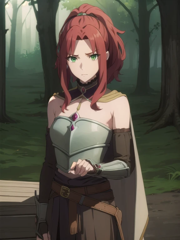 maltymelromarc, malty melromarc, long hair, (green eyes:1.3), red hair, (parted bangs:1.5), ponytail, afraid, fearful,,
BREAK bare shoulders, belt, cape, armor, breastplate,
BREAK outdoors, forest, mist, running, diferent angles shot, BREAK looking at viewer, (cowboy shot:1.5),bakgrownd zodd stalk betwen trees
BREAK (masterpiece:1.2), best quality, high resolution, unity 8k wallpaper, (illustration:0.8), (beautiful detailed eyes:1.6), extremely detailed face, dark lighting, extremely detailed CG, (perfect hands, perfect anatomy),