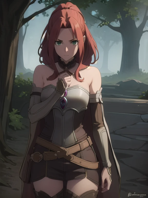 maltymelromarc, malty melromarc, long hair, (green eyes:1.3), red hair, (parted bangs:1.5), ponytail, afraid, fearful,,
BREAK bare shoulders, belt, cape, armor, breastplate,
BREAK outdoors, forest, mist, running, diferent angles shot, BREAK looking at viewer, (cowboy shot:1.5),bakgrownd zodd stalk betwen trees
BREAK (masterpiece:1.2), best quality, high resolution, unity 8k wallpaper, (illustration:0.8), (beautiful detailed eyes:1.6), extremely detailed face, dark lighting, extremely detailed CG, (perfect hands, perfect anatomy),