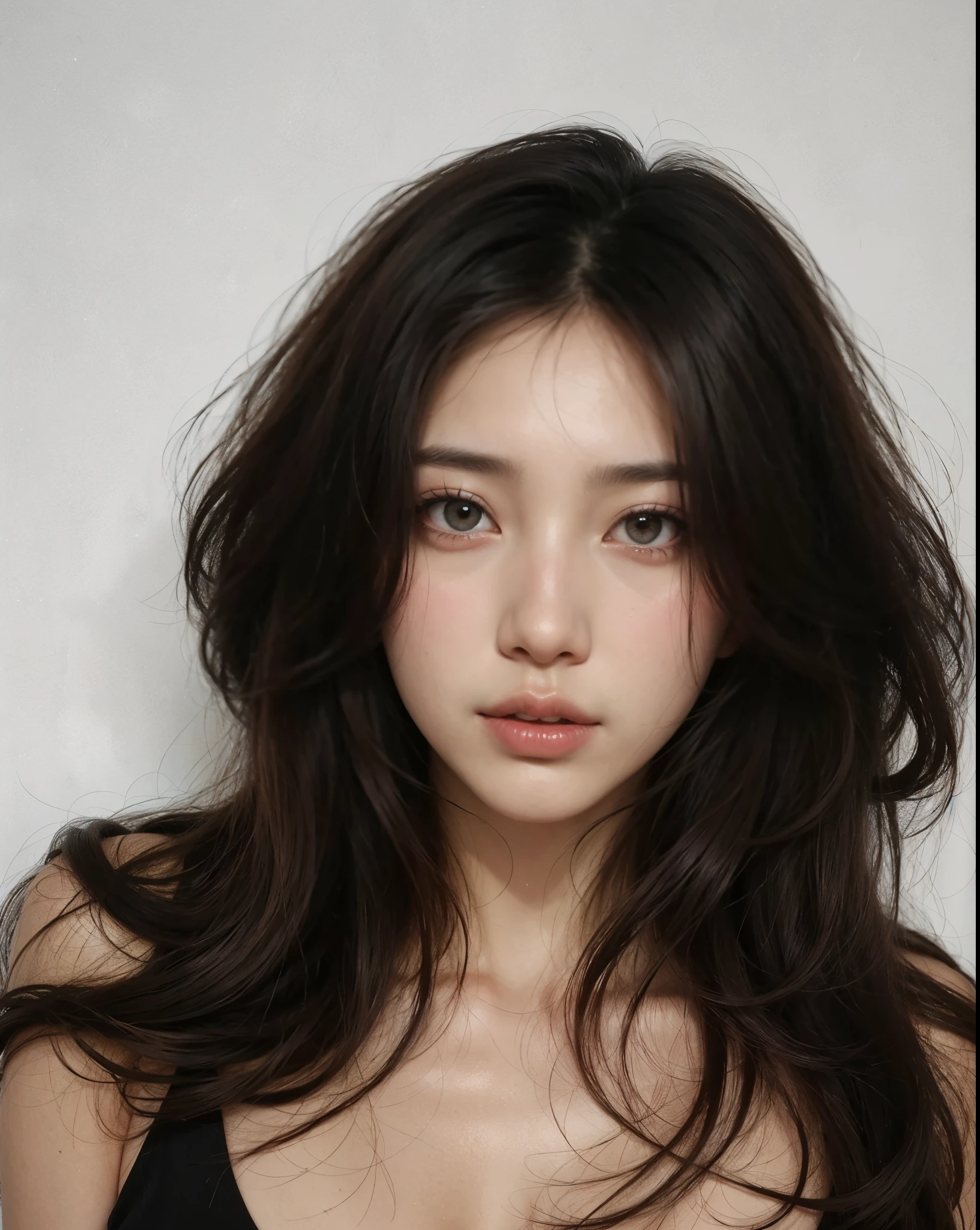Asiatica, coreana, labios rosados, cabelos pretos