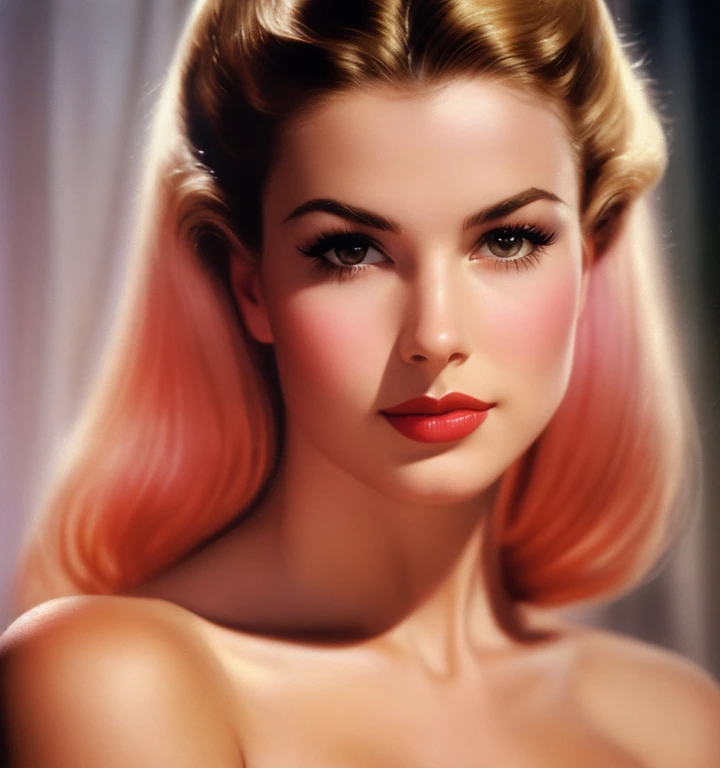 1970s,by Alberto Vargas,(Best quality, work of art), ultra-detailed and delicate portrait of a beautiful and timeless girl,noir woman, sultry eyes, closeup, style of Rolf Armstrong, light and shadow,charge of face,sexy face, beautifull nose, make different hair, make variations female noses,woman of  France