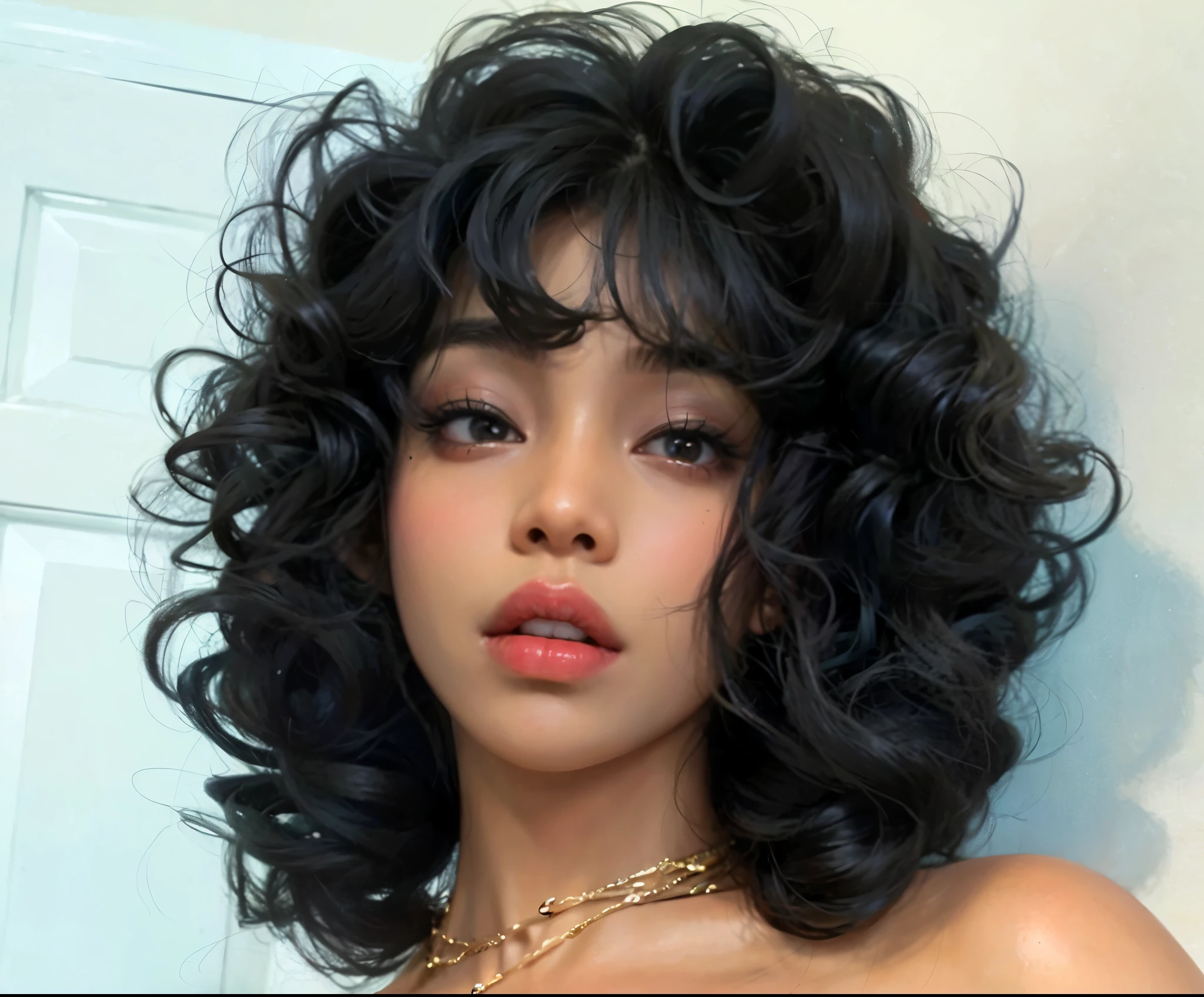 Mulher pele escura, pele negra, pele marrom, cabelo cacheado, labios carnudos
