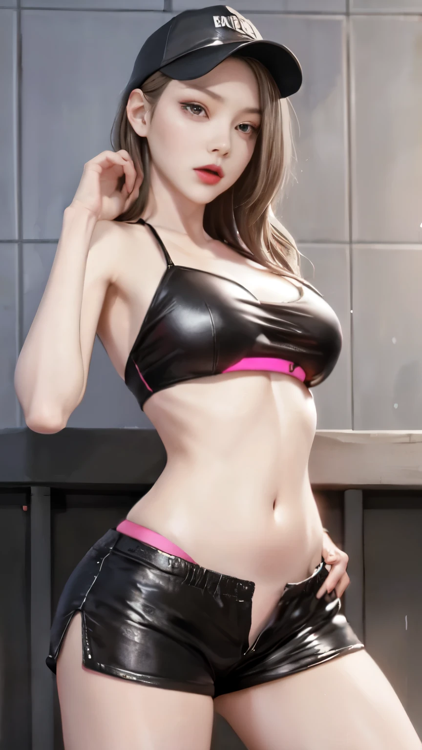beautiful woman medium hair, Wear a hat, Cyberpunk Shorts
