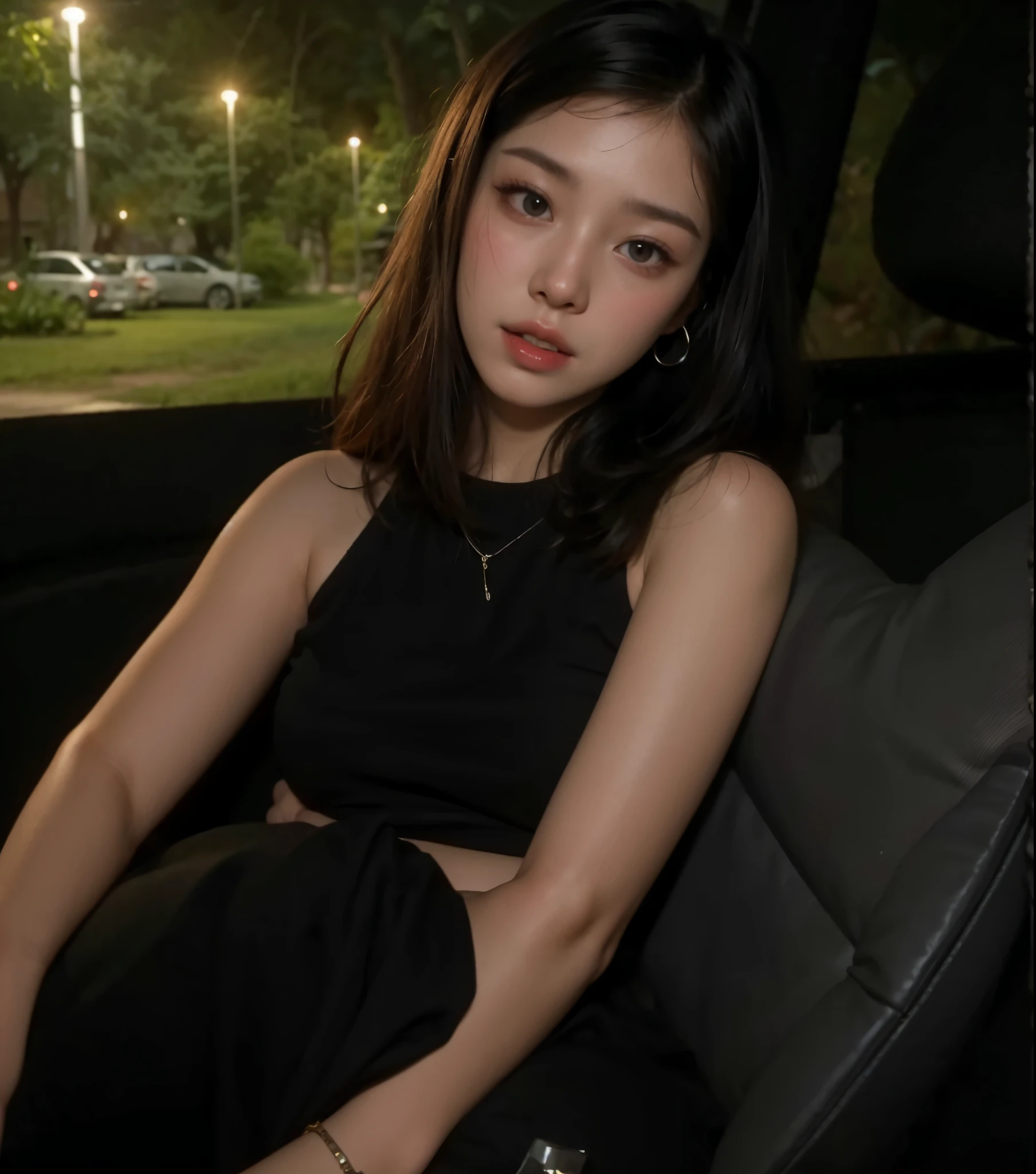 Asiatica, coreana, labios rosados, cabelos pretos, olhos puxados