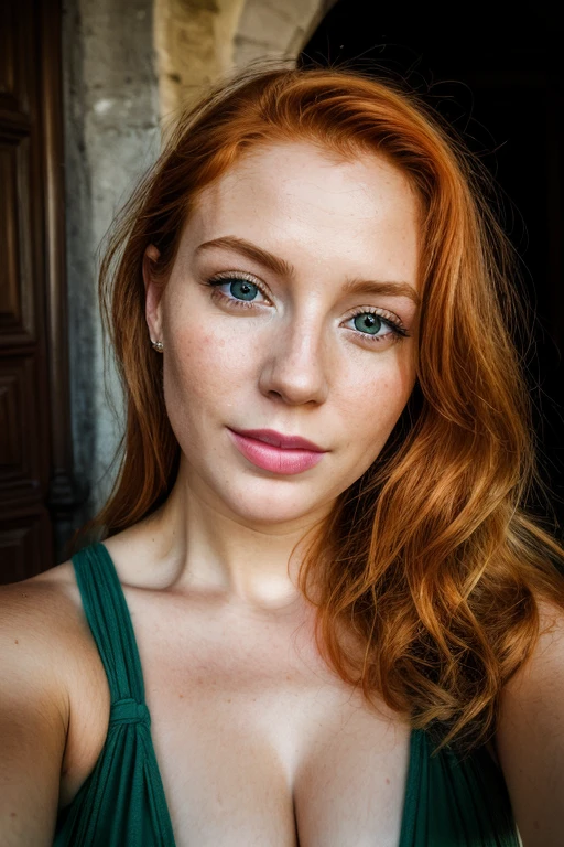 there  a woman with red hair posing for a picture, a redheaded young woman, redhead girl, cute young redhead girl, red haired young woman, redhead woman, short redhead, beautiful redhead woman, bryce dallas howard, portrait of a red haired girl, with red hair and green eyes, portrait of maci holloway, sadie sink, red hair and freckles