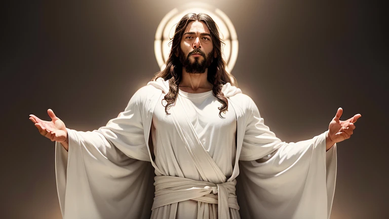 an ultra realistic image of Jesus in white robes