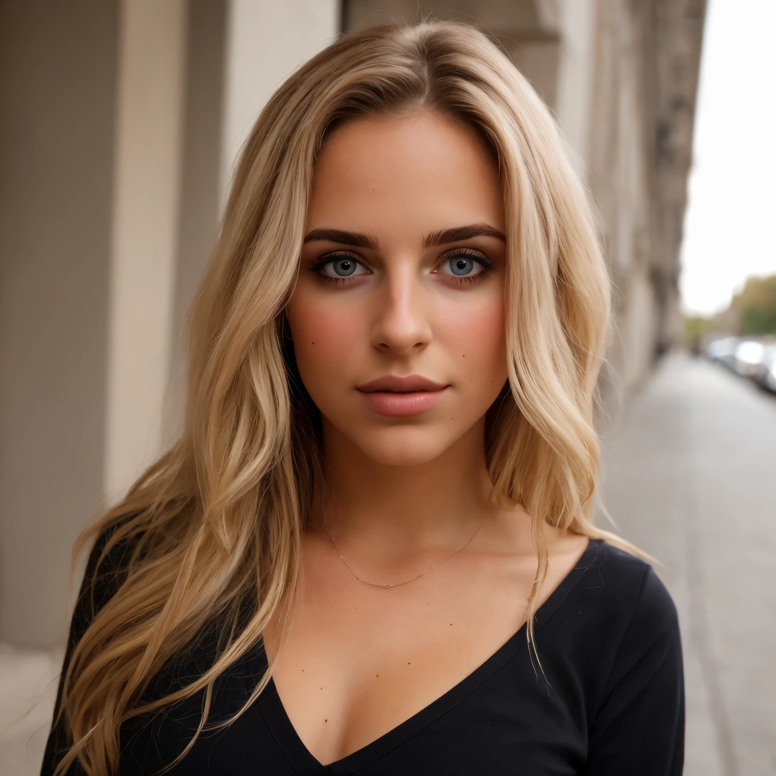 Taken with iPhone camera BREAK Medium sized selfie of a beautiful, sweet young latino woman with pink eyes BREAK (Ombre:1.3) Blond Rosa BREAK Filmkorn, good quality