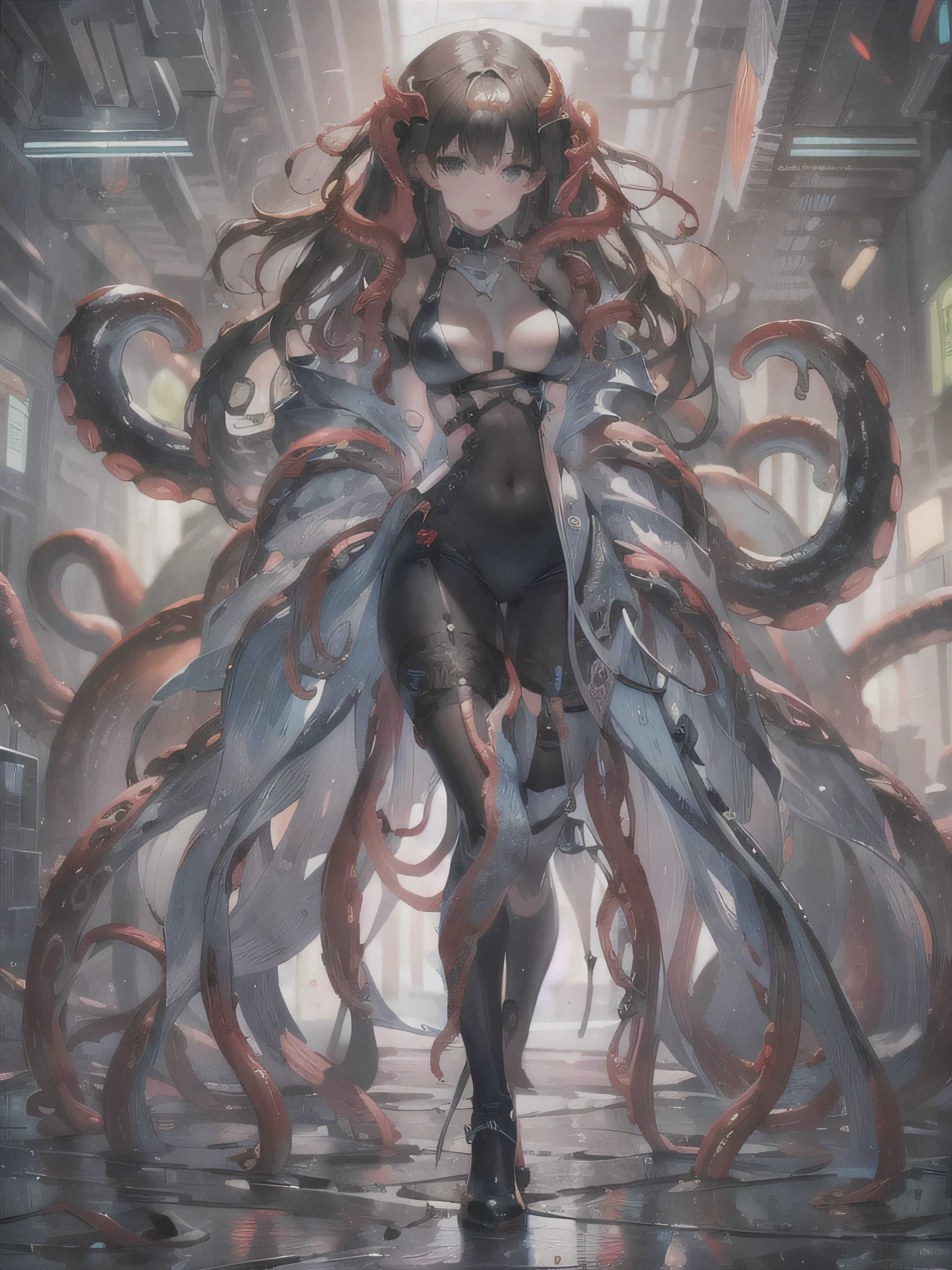 (photorealistic:1.8, highest quality:1.8,8K masterpiece:1.8,High resolution,muste piece:1.8,RAW Photos,cinematic lighting),No split screen、cyber punk、Highway at night、rain-soaked ground、
(1 android girl:1.3)、Completely naked、choker、beautiful breasts、T-shirt、bikini、beautiful butt、beautiful thighs,plump nipples、(Nipples visible through clothing)、cameltoe、
Body painting with a pop design drawn all over the body、pop art design、cutting edge fashion、conceptual art、
(Suspension by tentacles:1.6)、(Countless tentacles wrapped around the body: 1.5)、(Tentacles clinging to:1.5)、(Tentacles tangling around the nipples:1.5)、(Tentacles wrapped around the crotch: 1.5)、(Tentacles tangled in both legs:1.5)、giant octopus、attacked by tentacles、
open your mouth、tentacle enters mouth、180 degree spread legs、lie down、lift your hips、rich expression、confused face、Sad face、
(Beautiful, shining crimson, blue, red, white and black hair:1.5)、shining blue eyes、Delighted、Ahegao、normal ears