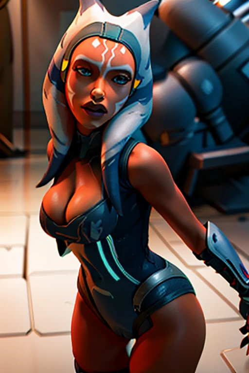 (8k, best quality, masterpiece:1.2), (realistic, photo-realistic:1.37), ultra-detailed, 1 ahsoka ,cute, solo, (huge breasts:1.5),(beautiful detailed eyes), (smile:1.2), (closed mouth), erotic pose, dancing, depth of field, dark intense shadows, sharp focus, good composition, glowing lights,  full body, head rest, lips, pretty face, (night:1.3), intricate, bokeh, cinematic lighting, photon mapping, radiosity, physically-based rendering, (Tetsuya Nomura style), nsfw, perfect breasts, ahsoka Aran, super metroid, skin tight body suit, blue body suit, (cameltoe:1.2) blue eyes