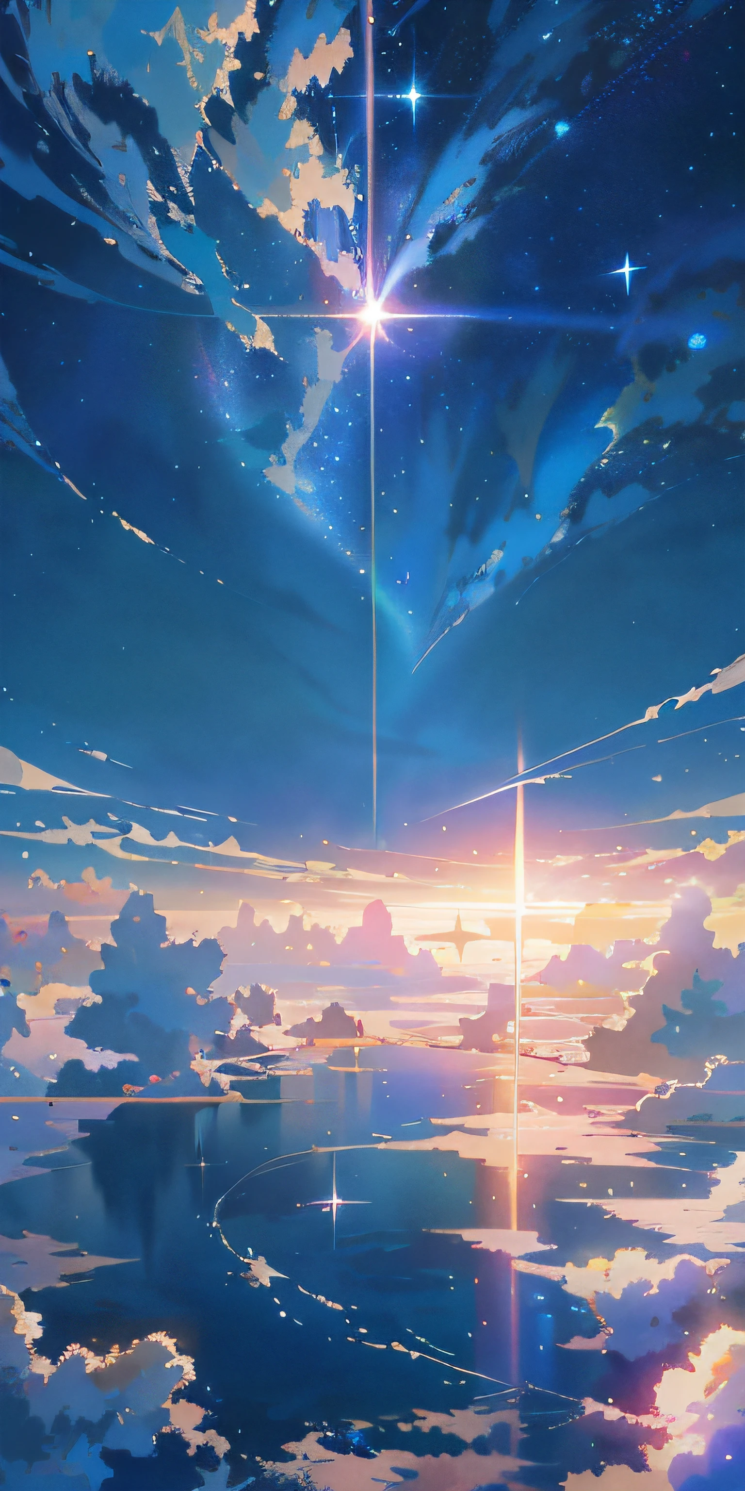 anime scenery of a star shining in the sky over a body of water, cosmic skies. by makoto shinkai, makoto shinkai cyril rolando, makoto shinkai. —h 2160, ( ( makoto shinkai ) ), style of makoto shinkai, makoto shinkai!, by Makoto Shinkai, by makoto shinkai