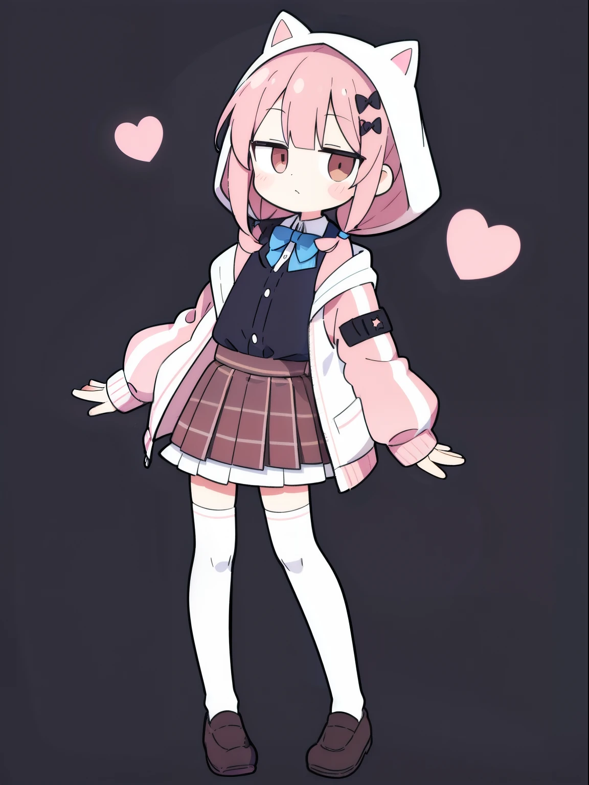 Naked ..._pin bow bowtie braid brOwn_eyes collared_shirt dojikko_Pause_shirt frilled_shirt_color free joint_skirt frills hair_bow hair_ornament hairpin hand_upon_Own_head, heart, heart_hair_decorative hood_jacket jacket lupong_hair upone_eye_closed pentagon pink_hair plaid plaid_ribbon plaid_pleated skirt_skirt shirt shoelaces shoes simple_background standing skirt solo star_(symbol) twin_Braid wariza white_background white_Thighhighs, full body