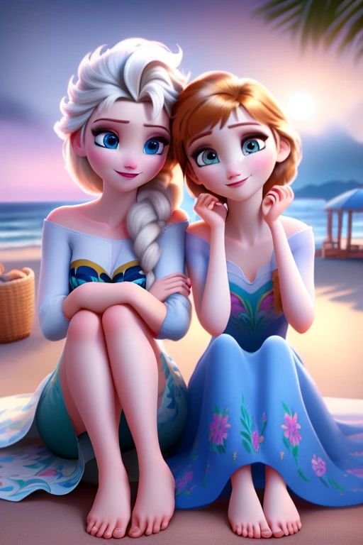 NSFW. Elsa and Anna ((2girls)) wearing jewelry ((nude)) having fun, background a frozen sea with icebergs ((masterpiece)) ((best quality)) ((highly detailed))