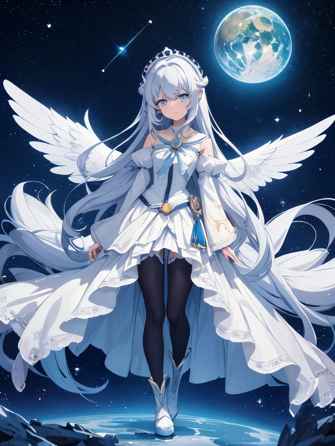 DrawanAnimatedcharacterset-updrawings.Thebackgroundispurewhiteandthecharacter'sstandingillustration:MagicalGirlLuna,she’shairshimmerslikemoonlight,adornedwithtinystar-shapedpins,MidnightbluewithtwinklingsequinsAcloakwithconstellationsembroideredinsilverthread,StellarindigoWide-leggedtrouserswithancientmapmotifstracingforgottenpaths,Anklebootswithcompassrosesetchedonthesoles,Mysterious&wise,Tallerthanthetallestmountain,Chroniclescosmicevents&guardsthesecretsoftheuniverse,(knee