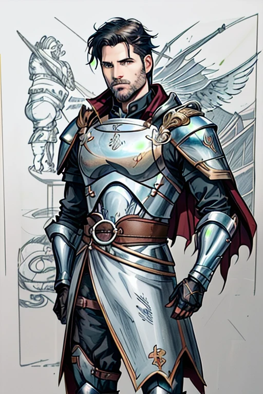 I need you to create an AI with the character's location below, taking into account the characteristics of the location, he has to appear to be at least 25 years old
# Sir Alaric:
- **Classe/Occupation:** Cavaleiro errante e protetor do reino.
- **Atributos:** Destreza, Lealdade, strategy.
- **Habilidades Especiais:** Habilidade com espadas, knowledge of military tactics.
- **Equipamentos:** Armadura de cavaleiro, steel sword, escudo, estandarte do reino.
- **Backstory:** Antigo guarda real, Now wandering in search of redemption and purpose.