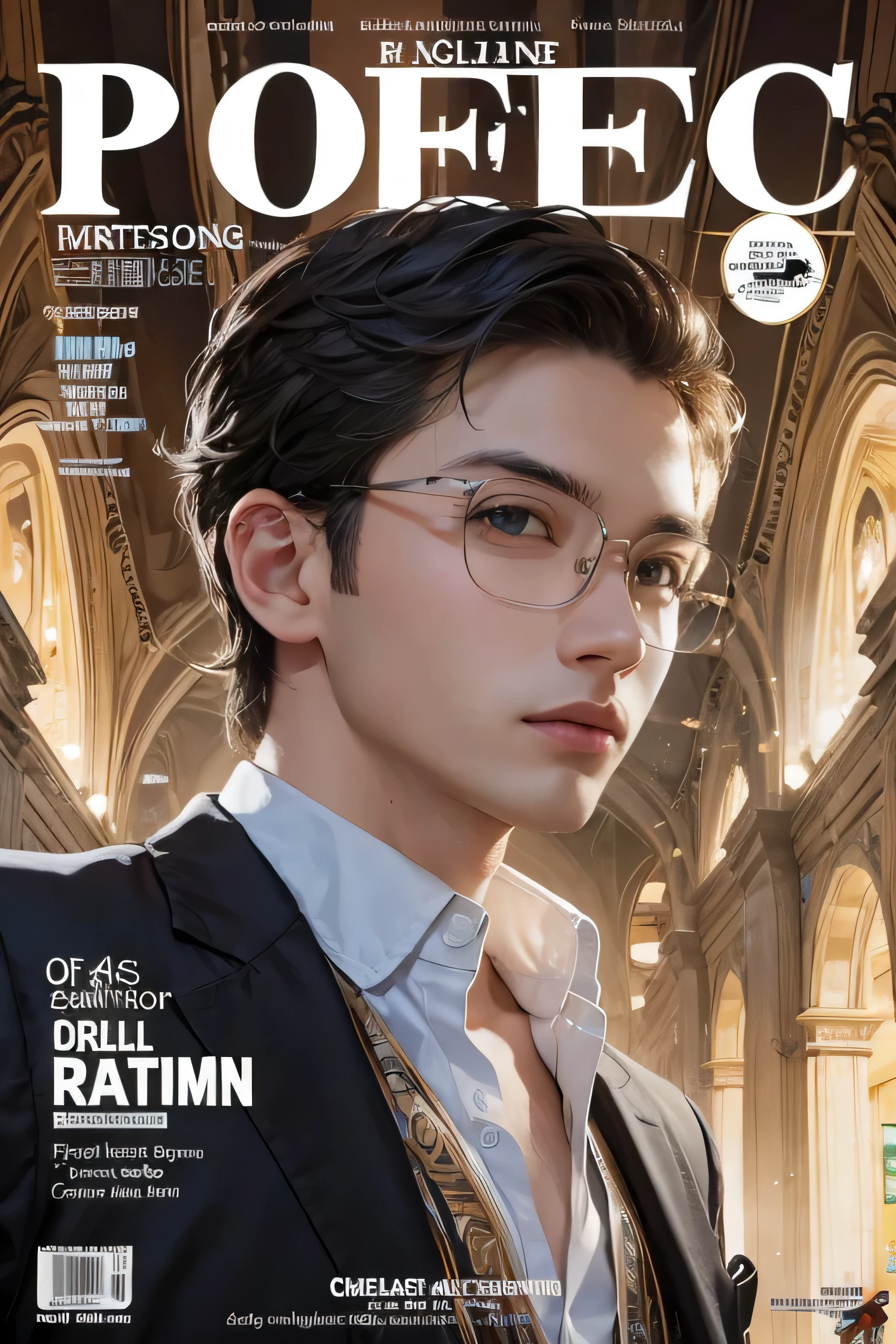 Wearing glasses , male