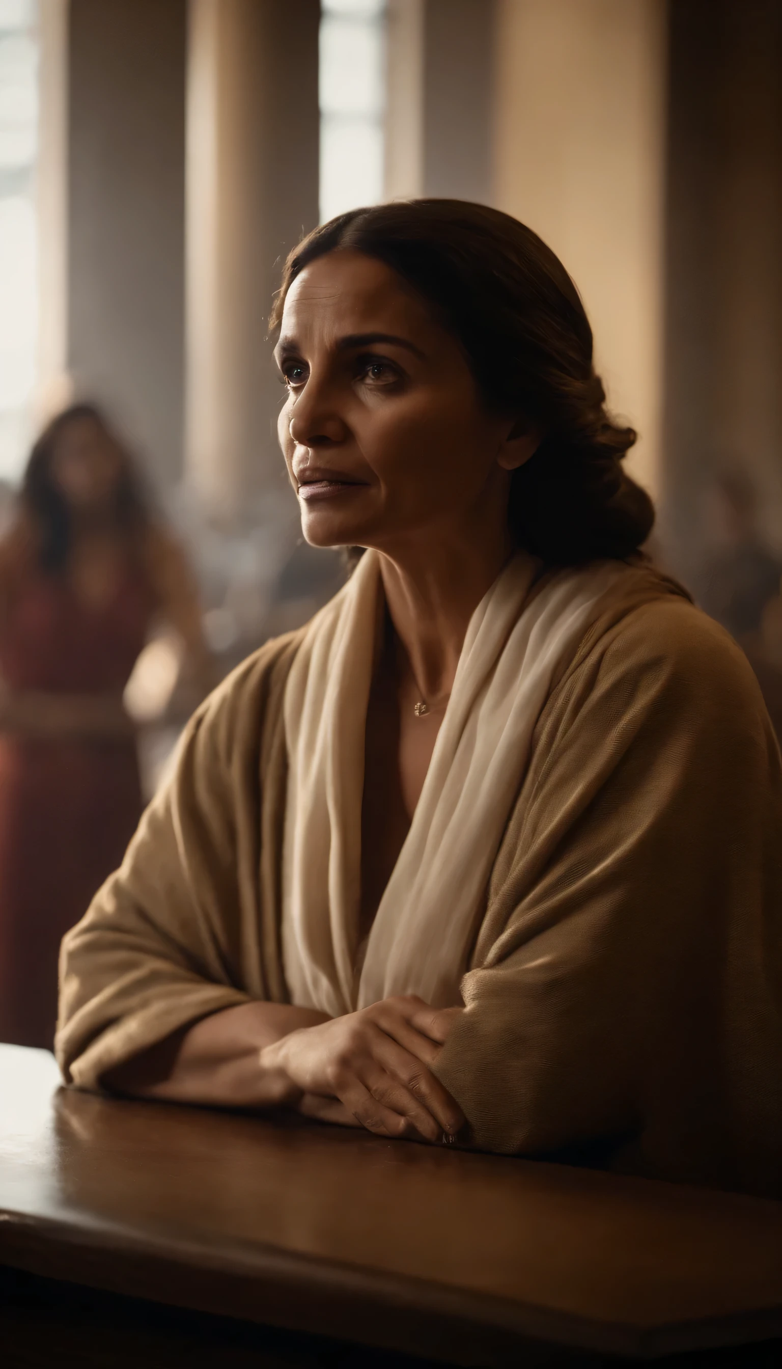 uma mulher judia, no tempo de Jesus, talking to a judge
