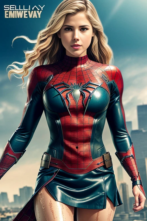 Emily Bett Rickards、マーベル・コミック映画のposter, very beautiful, movies about spiderman, sexy, whole body, I'm wearing a skirt、premiere date, poster、belly buttonを突き出す、new york、she's wearing a torn spiderman suit,the suit is torn、wearing a skirt、 red and black color scheme,dynamic、masterpiece、highest quality、super detailed、very detailed、Detailed beautiful shine、超A high resolution、cinematic,tear,teardrop,(torn clothes:1.5), (wet clothes:1.4), bare shoulders,real rain,wet hair,belly button、exposing skin、sexyな肩を見せてる