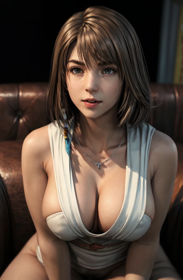 (1 girl 1 man), undressed, nude, very large breasts, topless, 3D Rendering Styles, japanaese girl, Fine-grained skin、Sharp Focus、fully nude, (lighting like a movie)、Soft lighting、dynamic ungle、(Face Details:1.2)、large full breasts、(Photorealsitic)、(Raw photography、top-quality、masterpiece:1.2)、The ultra-detailliert、超A high resolution、(Realistic and realistic photos:1.37)、portlate、high-definition RAW color photography、professional photograpy、extremely delicate and beautiful、highly detailed、8K Picture Wallpaper、astonishing、finely detail、huge filesize、beatiful detailed eyes、double eyelid、Dynamic lighting、very detailed beautiful girls、、1 girl in、(18year old:1.2)、Realistic body、fair white skin、shinny skin、Good figure、Natural face, (dynamicposes:1.2) 、1girl in, solo, jewely, a necklace, blue-beaded earring, 超A high resolution、a picture、Photorealsitic、highly detailed、A detailed face, seductive expression, Cute Woman Solo, very large breasts、masterpiece、high quality)、gorgeous goddess、bob cuts、 Charming and、Charming and、dream-like, ((thick bangs), lying on couch facing viewer spreading legs ((Beautiful skin))、(sexy pose), YunaFFX, nude, topless, pubic hair, full bush, hairy crotch high detailed nipples, no clothes, huge breasts, very deep cleavage, very large breasts,