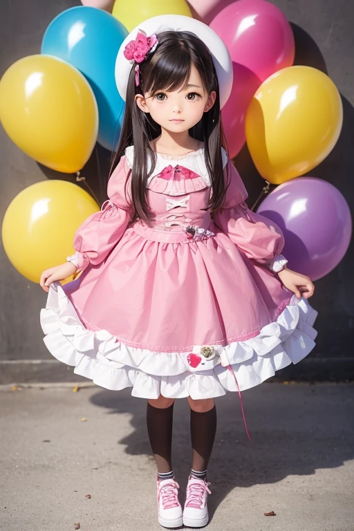 a ************ girl holding a lot of balloons, real photo, full body, (((stomp balloon))),