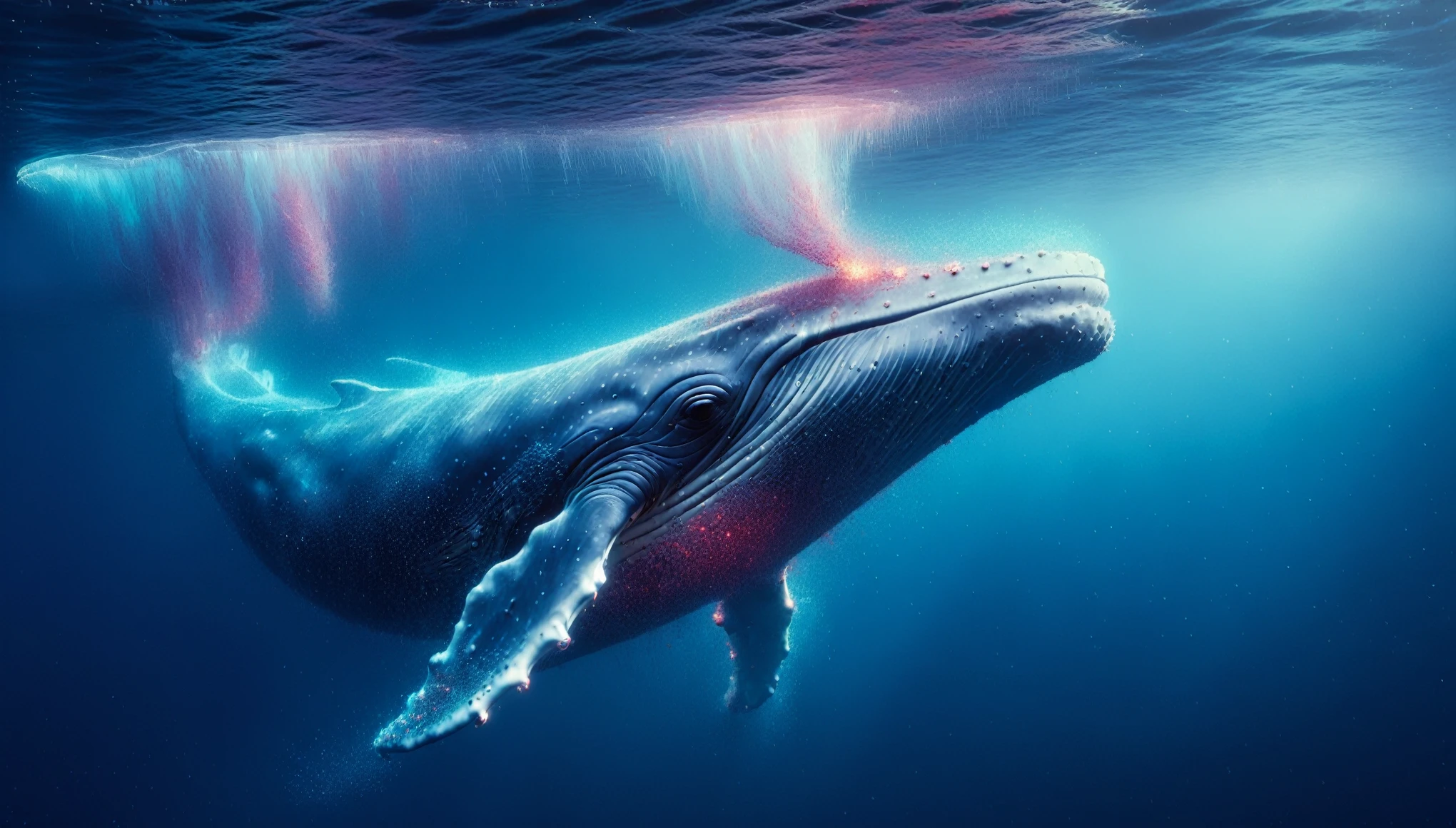 ais-particlez whale swimming in the depths of the ocean  