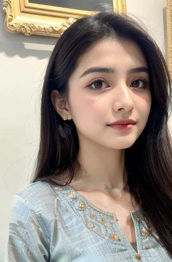 (best quality, masterpiece:1.2), detailed, perfect face, a beautiful Pakistani girl in her 20s, (beautiful detailed eyes, beautiful detailed lips), (extremely detailed eyes and face), (long eyelashes), (flawless complexion), (smooth skin), (dark flowing hair), (soft facial features), (expressive eyebrows), (charming smile), (kind eyes), (sleek jawline), (rosy cheeks), (symmetrical face), (radiant beauty), (graceful posture), (modern Pakistani attire), (confident stance), (elegant background), (vibrant colors), (soft lighting), (delicate brushstrokes), (realistic:1.37), (professional), (portrait), (medium:oil painting), (subtle shadows), (captivating gaze), (sublime details), (high-res:8k), (ultra-fine textures), (masterful composition), (detailed background), (lush garden scene), (serene atmosphere)