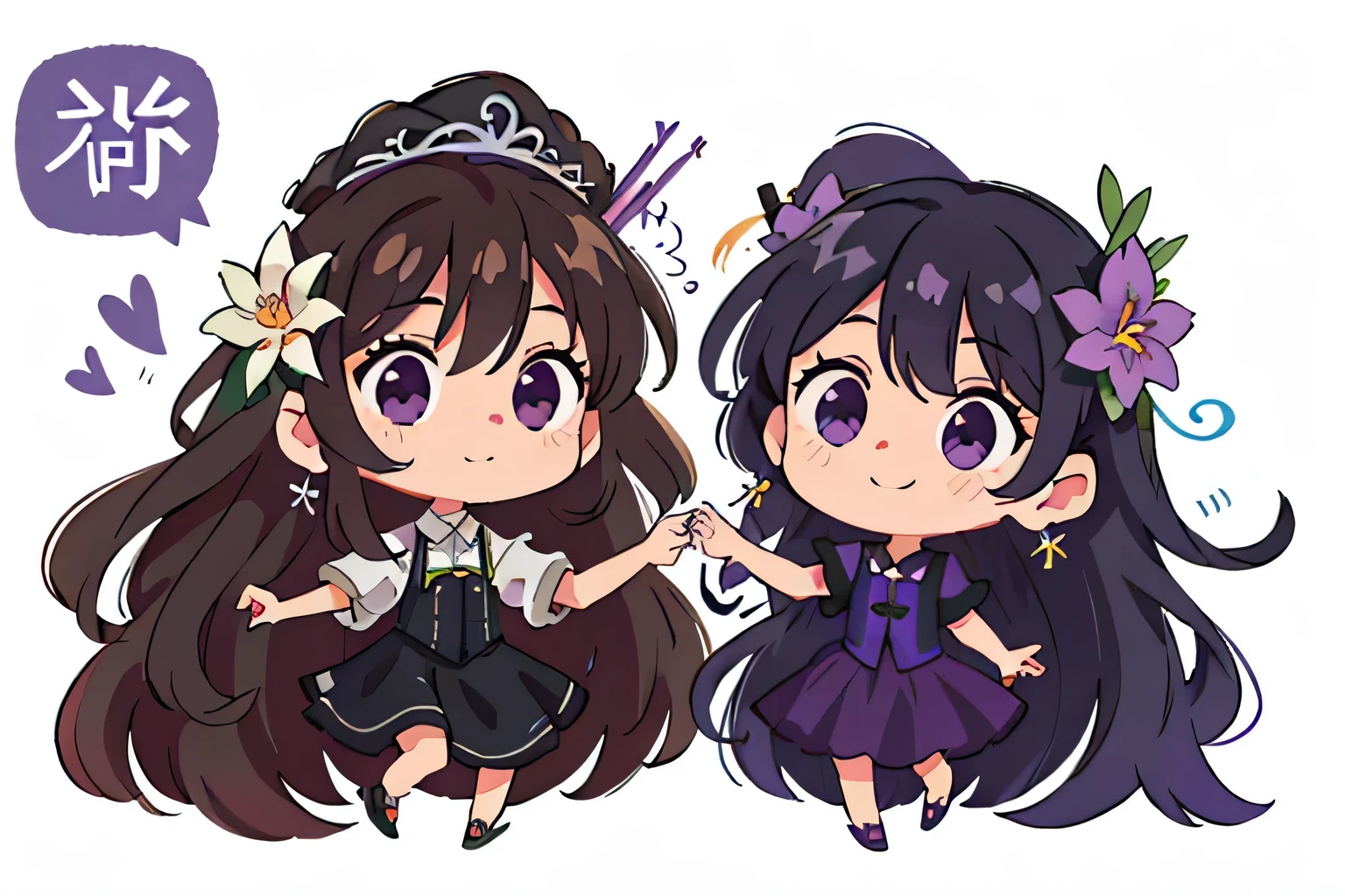 girl with long black hair,(long curly hair),Put on wedding suit,(Sea of purple flowers),在Sea of purple flowers中,colorful,Dance(with love)happy,bumper harvest(surrounded by love),O sign,vector,line art,design,inspiration,straight line,RHAD