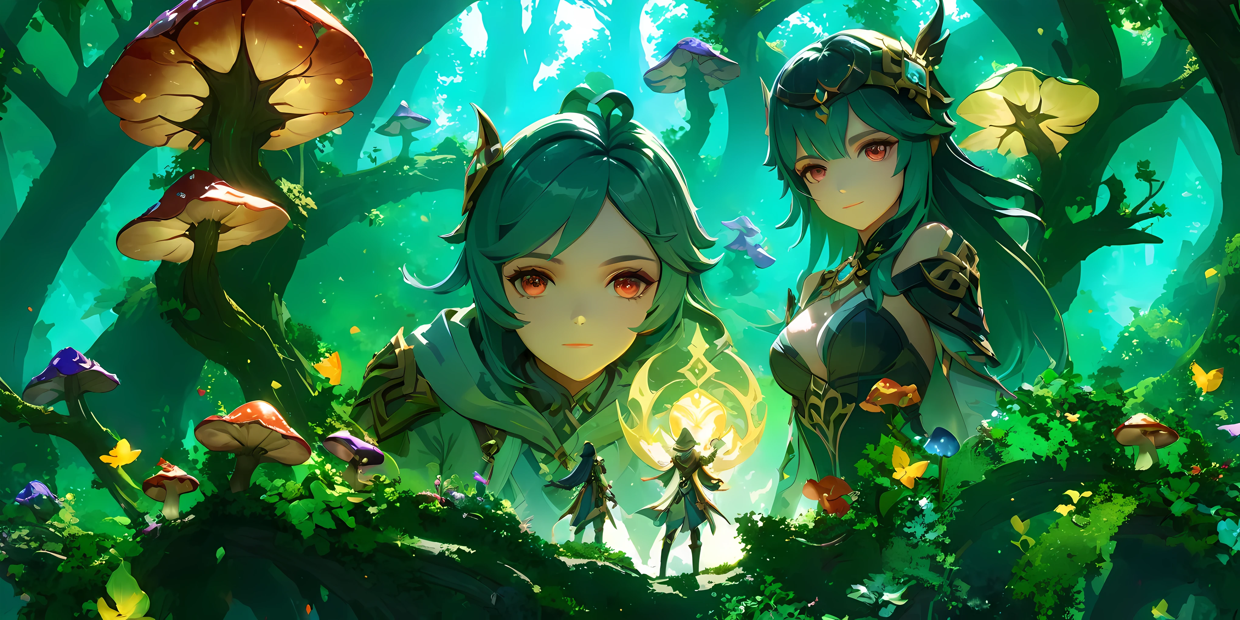 image of a girl with red hair and green dress, green skin, humanoid flora, plant monster, alien flora, elf girl wearing an flower suit, a plant monster, poison ivy, flower queen, lamia, monster girl, tatsumaki, alien plant, a humanoid thistle monster, alien princess