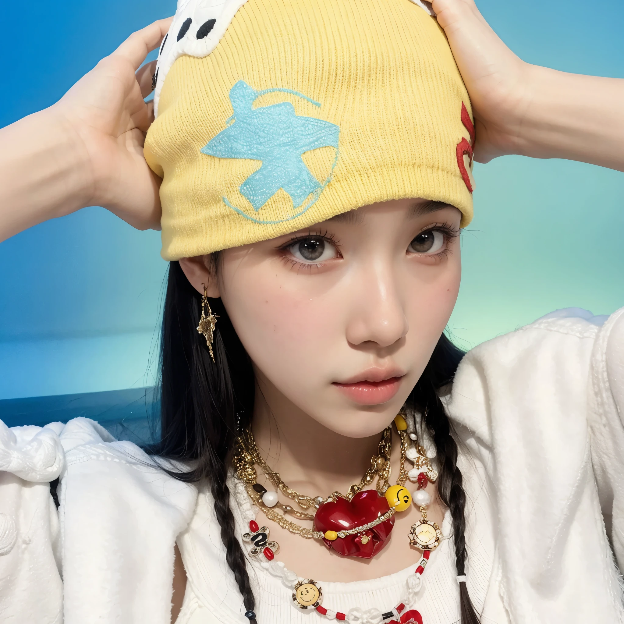 chica araffe con un sombrero amarillo y un collar y un collar, usando una gargantilla y un lindo sombrero, Lulu Chen, ulzzang, sha xi, and - girl, e-chica, sun yunjoo, kim doyoung, gemma chen, el corte de hime, chen xintong, y 2 k, y2k, Jaeyeon Nam