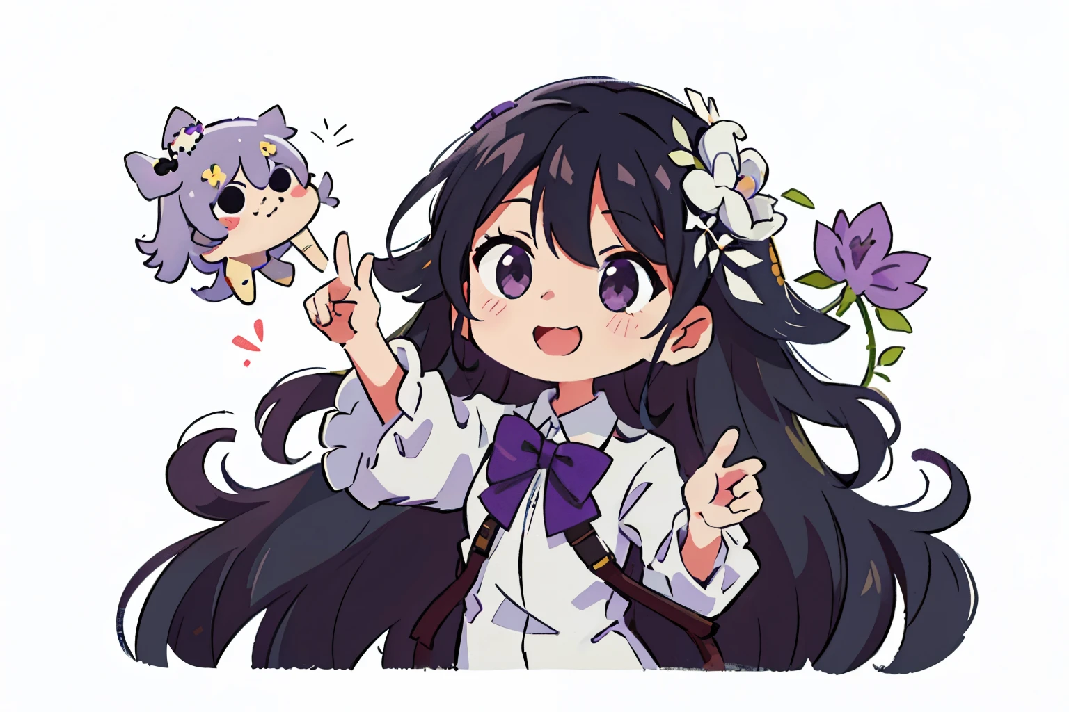 girl with long black hair,(long curly hair),Wearing a white wedding suit,(Sea of purple flowers),在Sea of purple flowers中,colorful,Dance(with love)happy,bumper harvest(surrounded by love),O sign,vector,line art,design,inspiration,straight line,RHAD