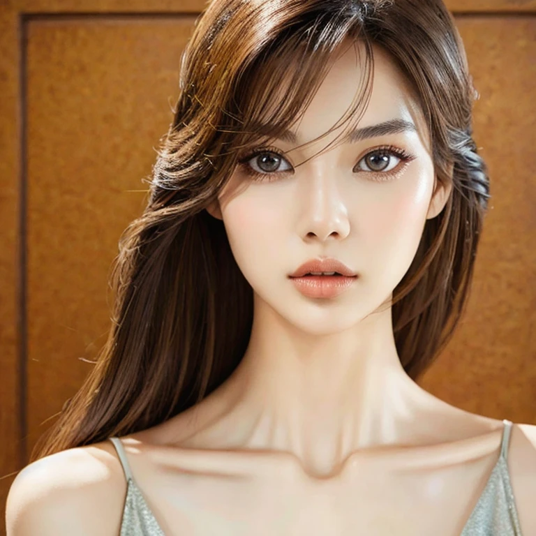 (masterpiece, best quality:1.2), 1girl, solo, 4k, high resolution, focused, defined face, dynamic pose, ((Best quality, 8k, Masterpiece :1.3)), 1girl, beautiful woman with emphasis on a sensual natural look: 1.4, (flawless makeup: 1.2), highly
detailed 3D rendering, realistic facial features, mesmerizing eyes, ((perfectly sculpted lips)), showcasing the upper body, (delicate collarbones), (seductive gaze), (natural pose), exuding elegance and allure