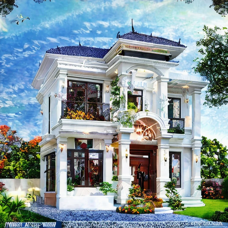 (masterpiece, best quality:1.2) ,Neoclassic house, Neoclassic villa, white wall, super detail, vray render , realistic photo of architecture, render