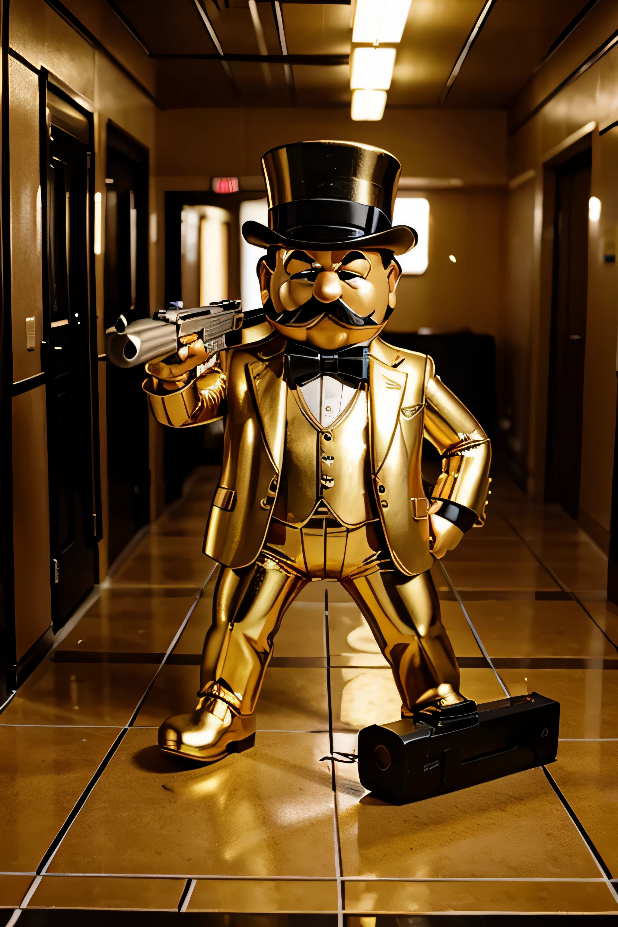 Golden Mr. Monopoly with guns
