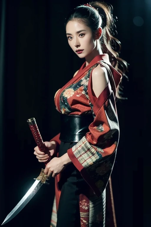 warrior,arms,armor,sword,alone,japanese armor,warrior,long hair,black hair,holding,knife,holding arms,topknot,looking at the viewer,cigarette,1 girl,hair ornaments,ponytail,sheath,black eye,holding sword,shoulder armor,Blood,male focus,Hairpin,kusazuri,sheathed,gloves,kimono,Blood splatter,Are standing,black gloves,looking to the side,cowboy shot,Wind,breastplate,realistic,high ponytail,floating hair,sheath,
highest quality,masterpiece,very delicate and beautiful,cg,unity,8k wallpaper,wonderful,finely,masterpiece,official art,very detailed cg unity 8k wallpaper,incredibly absurd,huge file size,Super detailed,High resolution,very detailed,